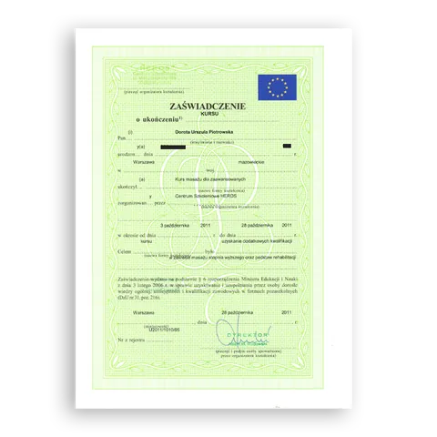 Zaświadczenie o ukończeniu kursu, kurs zawodowy