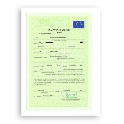 Zaświadczenie o ukończeniu kursu, kurs zawodowy