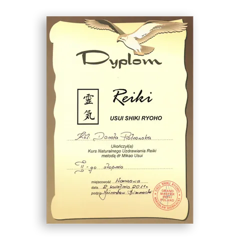 Reiki Usui Shiki Ryoho, dyplom Reiki