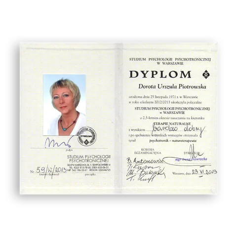 Dyplom ukończenia studium, Studium Psychologii Psychotronicznej
